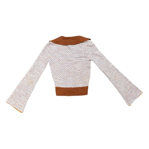 NWT Free People Vintage Blue Combo Collar Cropped Sweater Bell Sleeves XS - Picture 5 of 11